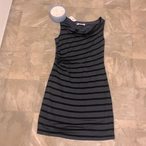 Loft Drape Neck Slate Blue & Black Midi-dress